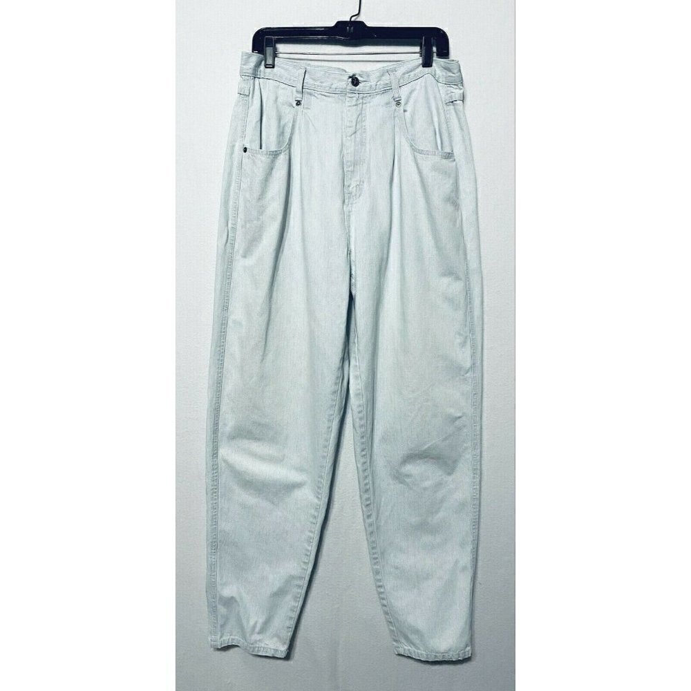 Vintage Britannia Mom Jeans Womens Size 16 X 31 White Blue Striped Boho Festival